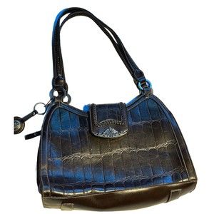 BUENO BROWN & SILVER CROC EMBOSSED SHOULDER BAG